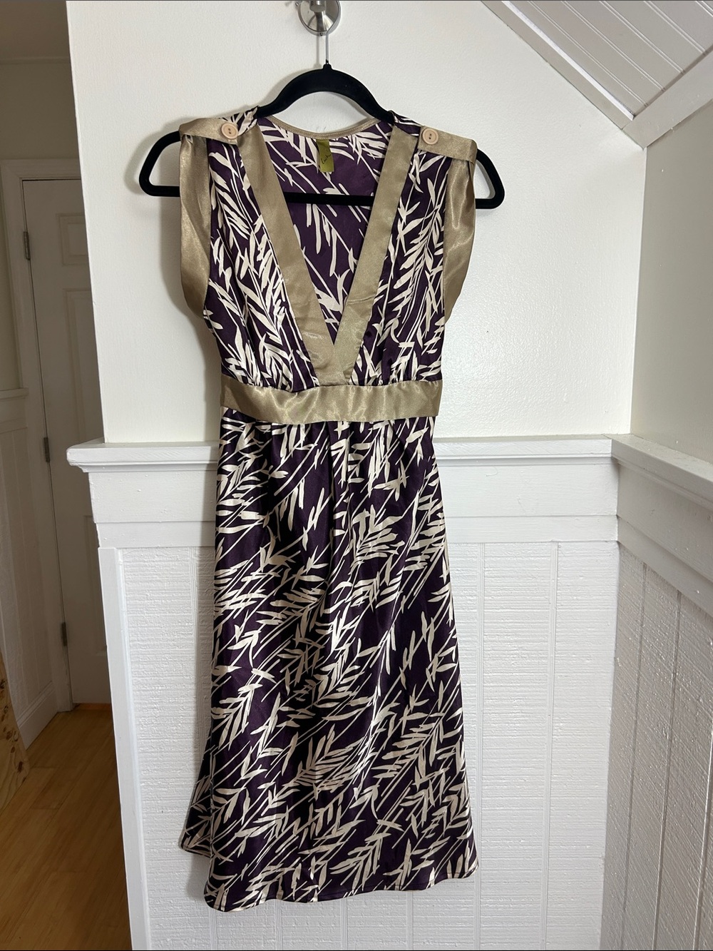 Lush Y2K Gold and Purple Satin Tie Back Dress size Medium AOP All over print - Picture 2 of 9